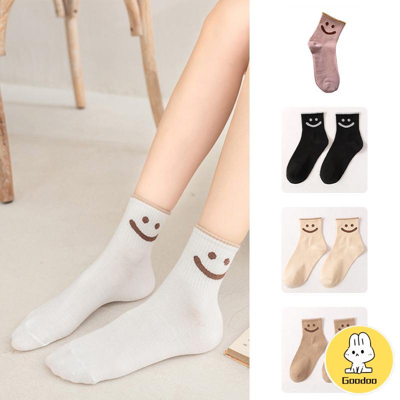 Kaus Kaki Wanita Mid-tube Cute Smiley College Style Kaus Kaki Trendi Musim Gugur Musim Dingin Musim Semi Musim Panas -Doo