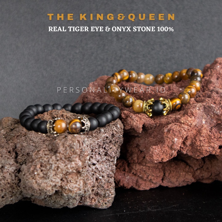 Gelang Couple Pasangan Aesthetic Sahabat Batu Alam Kristal Onyx Tiger KING &amp; QUEEN