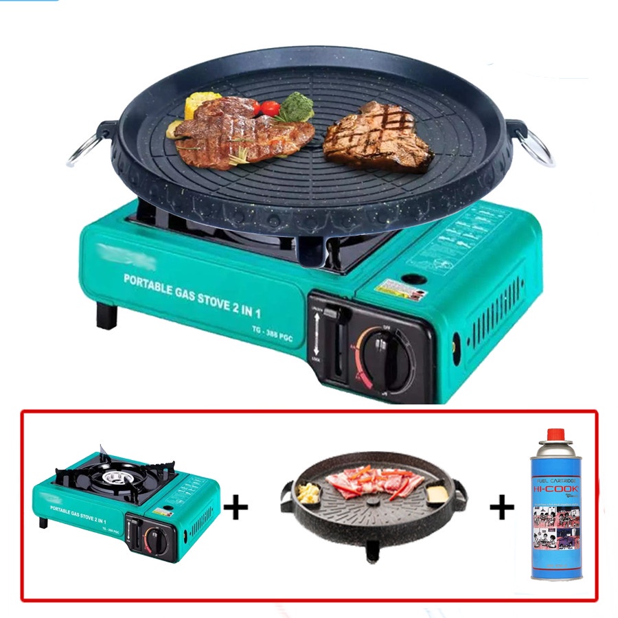 Paket Kompor portable Omicko/Niko 1 Bulgogi Grillpan 35cm Q2 plus 1 gas