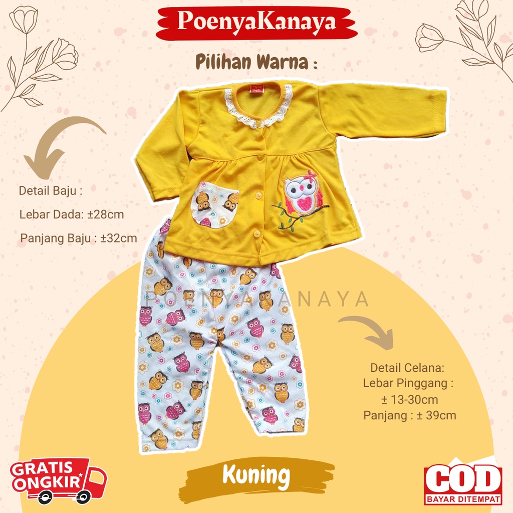 Setelan Baju Bayi Piyama Bayi Panjang Perempuan BURUNG HANTU Angela Kids 6-18 bln SPY102