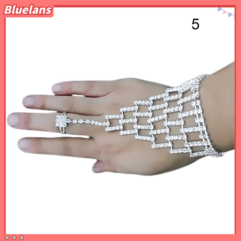 [Bayar Di Tempat]Gelang Tangan Dengan Sambungan Jari Bahan Batu Rhinestone Untuk Acara Pernikahan