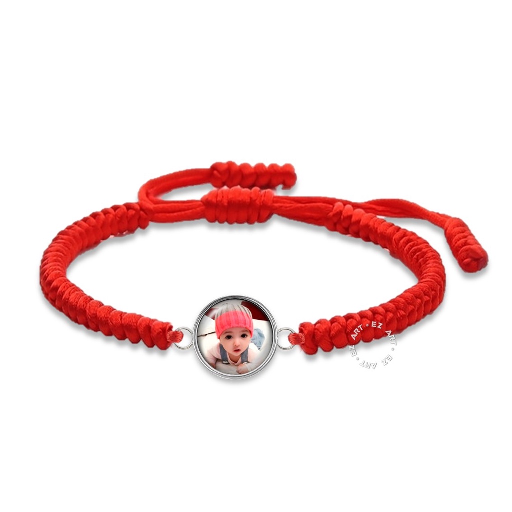 GELANG KEPANG HANDMADE TALI SATIN CINA KACA BULAT CUSTOM FREE REQUEST INISIAL NAMA GAMBAR HURUF FOTO UNTUK WANITA PRIA