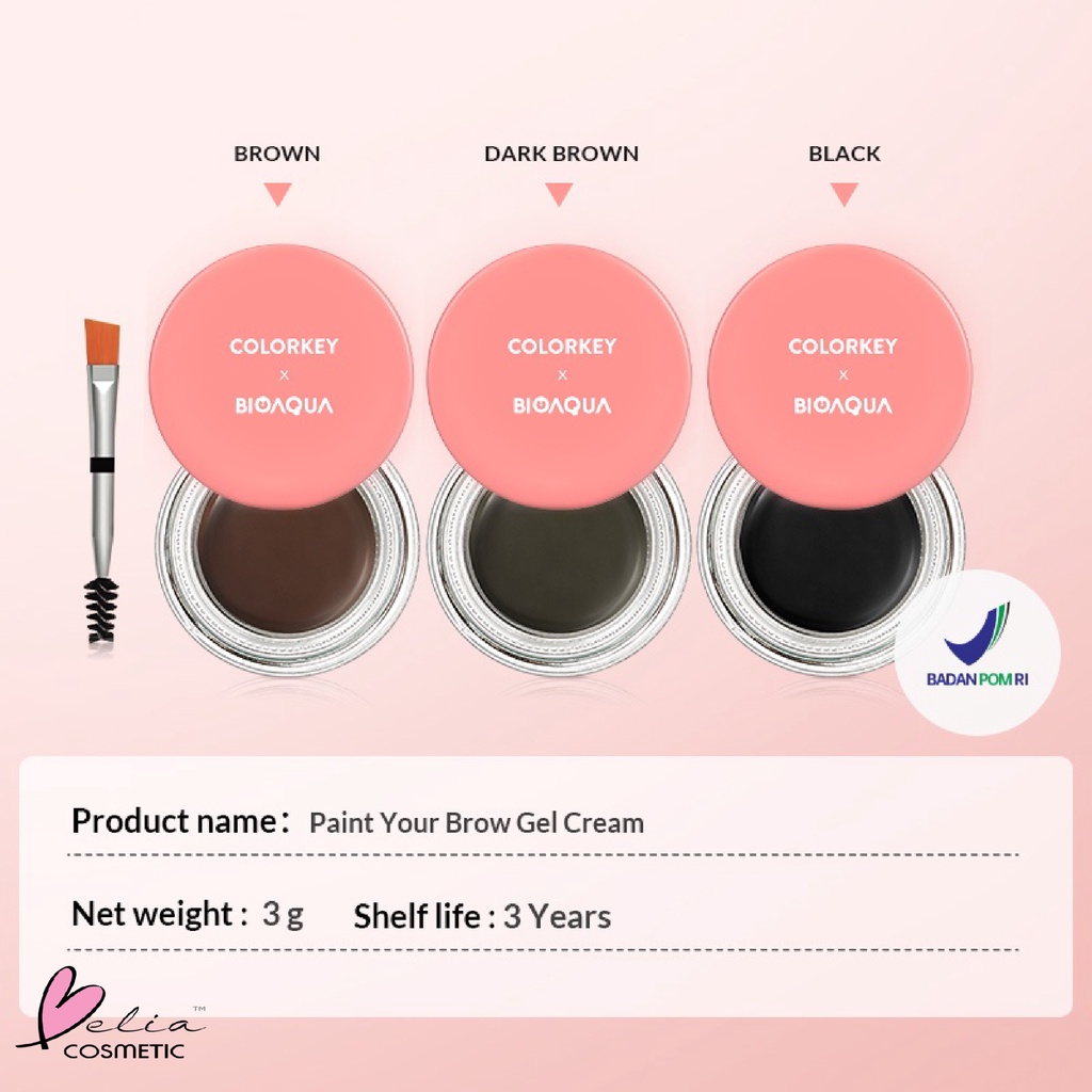 ❤ BELIA ❤ COLORKEY x BIOAQUA Eyebrow Gel Make Up Eyebrow Pomade Cream Alis Waterproof Tahan air dan keringat | BPOM