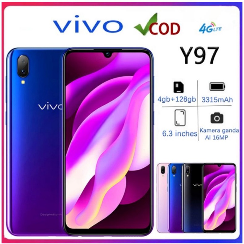 VIVO Y97 RAM 4/128GB BARU FULLSET SEGEL GARANSI 1TAHUN