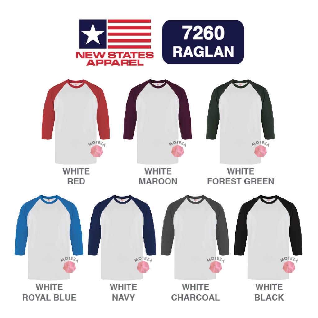 Moteza Kaos Combed 24s - NSA New States Apparel Premium Cotton 3/4 Raglan 7260 - XXL - GROSIR