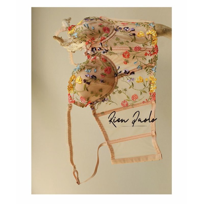 Bra Wanita - Tang Top - Kamisol - BH Set Kawat Motif Bordir Bunga Transparan Rien Paolo 6899
