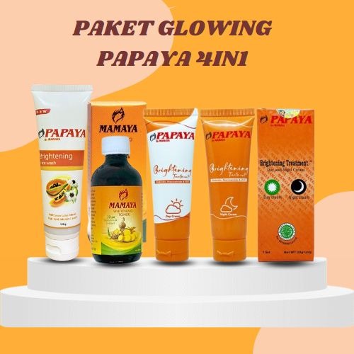 Paket Glowing 5in1  Papaya by Mamaya Gratis Serum Collagen by Ezaneta  | Facial wash brightening Mamaya 100ml | Toner mamaya 100ml | Day Night Cream mamaya Gratis Serum Collagen ezaneta/COD/PROMO PAKET