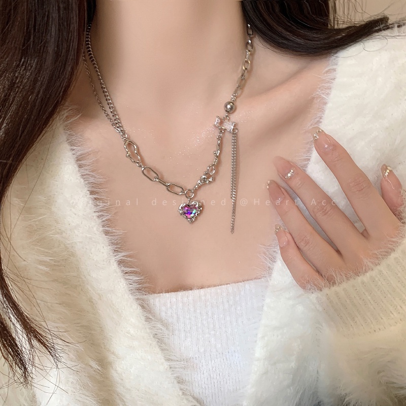 Kalung Rantai Liontin Hati Hias Kristal Zircon Ala Harajukuretro Untuk Wanita