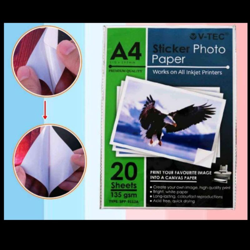 

Kertas stiker glossy ukuran a4 (bisa pakai printer inkjet) isi 20 lembar