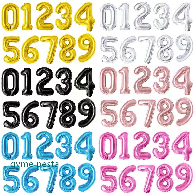Jual 16inch Balon Foil Angka gold / Balon Angka Biru / Balon Foil Angka