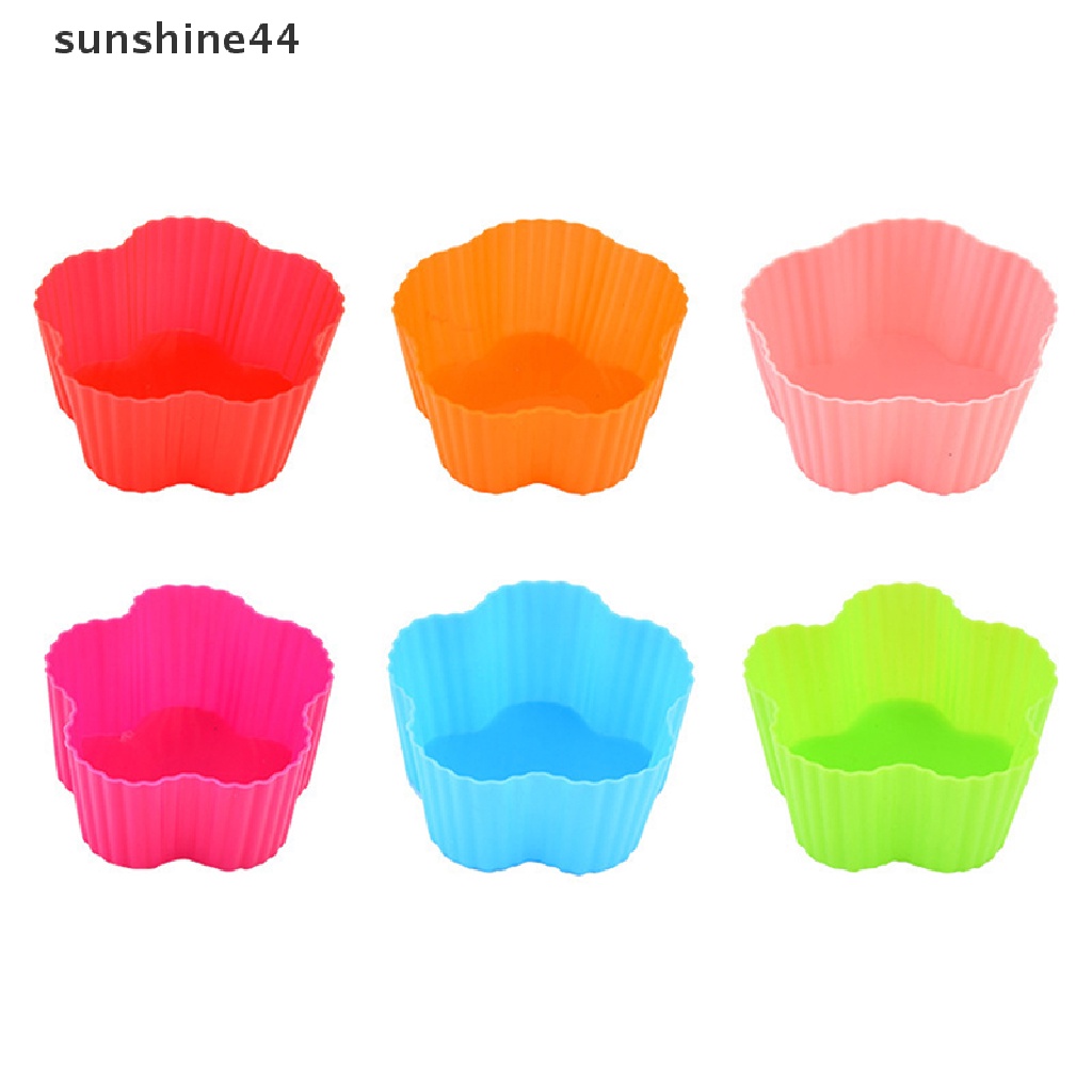 Sunshine 4Pcs Cetakan Cupcake / Muffin / Egg Tart / Pudding / Jelly Bentuk Bunga Bahan Silikon