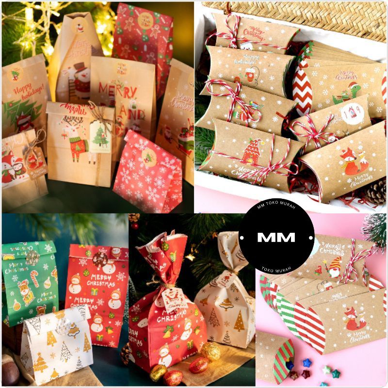 

24set paper bag natal christmas kantong kemasan natal paper box kotak coklat permen