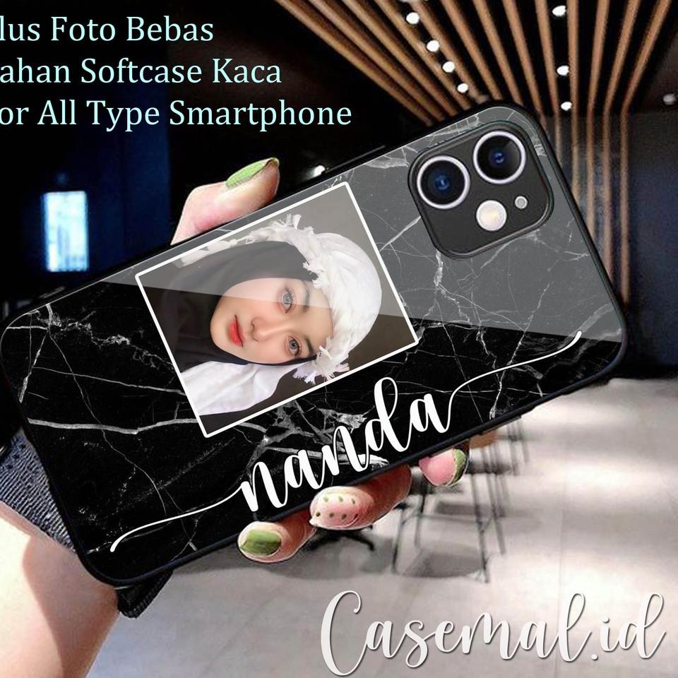 Sangat Nyaman.. (Custom Nama Plus Foto Bebas) Bahan SoftCase Glass Kaca For Oppo Vivo Realme Xiaomi 
