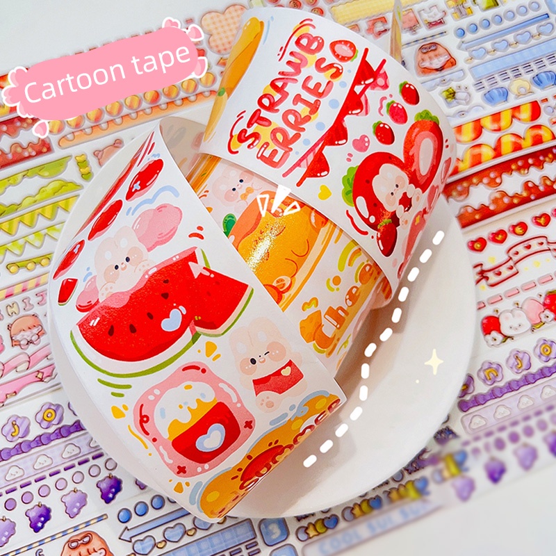 Stiker Kertas / Selotip Washi Gambar Kartun Kreatif Untuk Dekorasi Diary / Scrapbook DIY