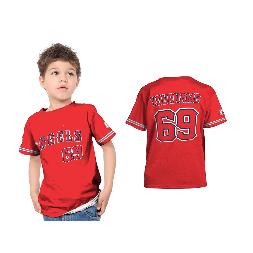 Kaos Anak Jersey Baseball MLB Los Angeles Angels Full Printing Custom