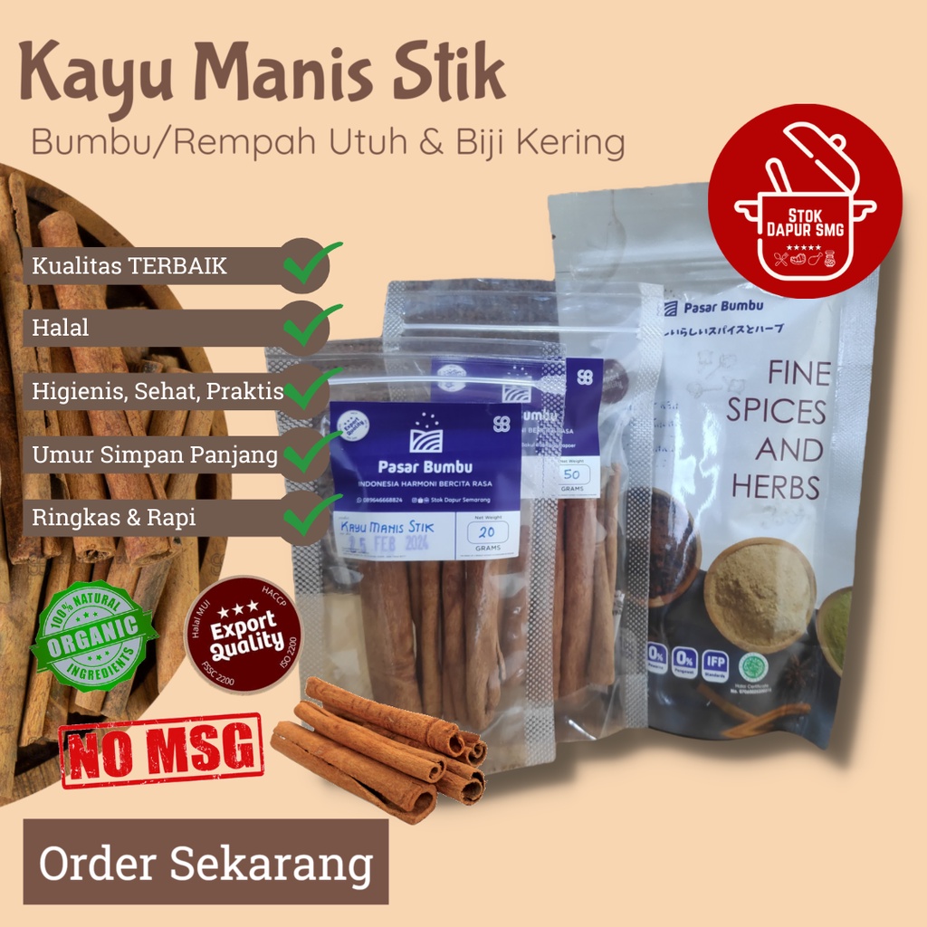 

Pasar Bumbu Kayu Manis Stik Batang / Cinnamon Stick Pouch Refill 20gr 50gr 75gr