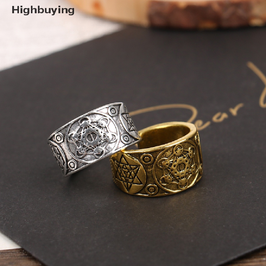 Hbid Cincin Jimat Metatron Adjustable Gaya Vintage Punk Motif Bintang Untuk Perhiasan Pria / Wanita Glory