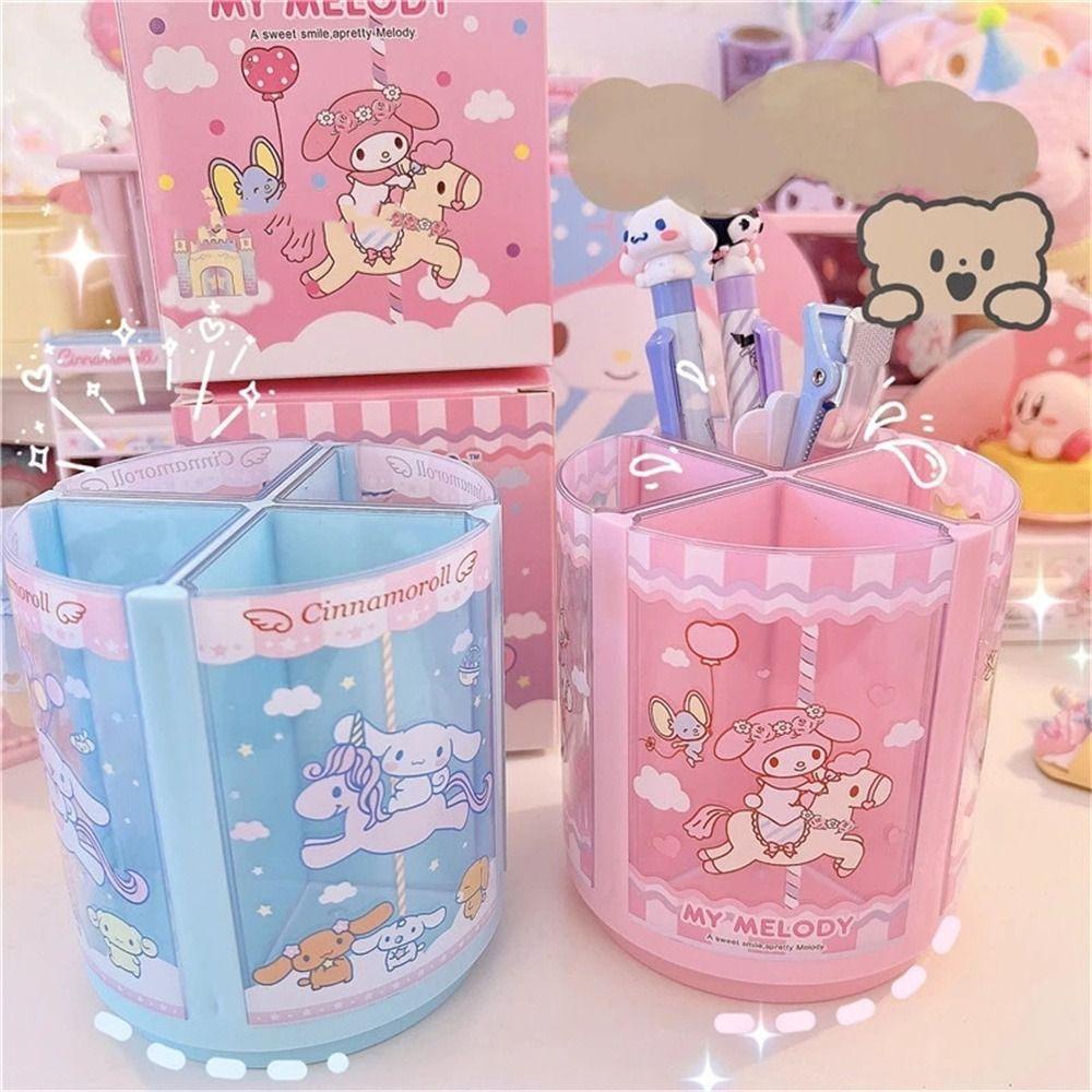 Mxbeauty Pen Holder Anime Gadis Hadiah Multi-Grid Desktop Stationery Berputar Cinnamoroll Pen Holder Box