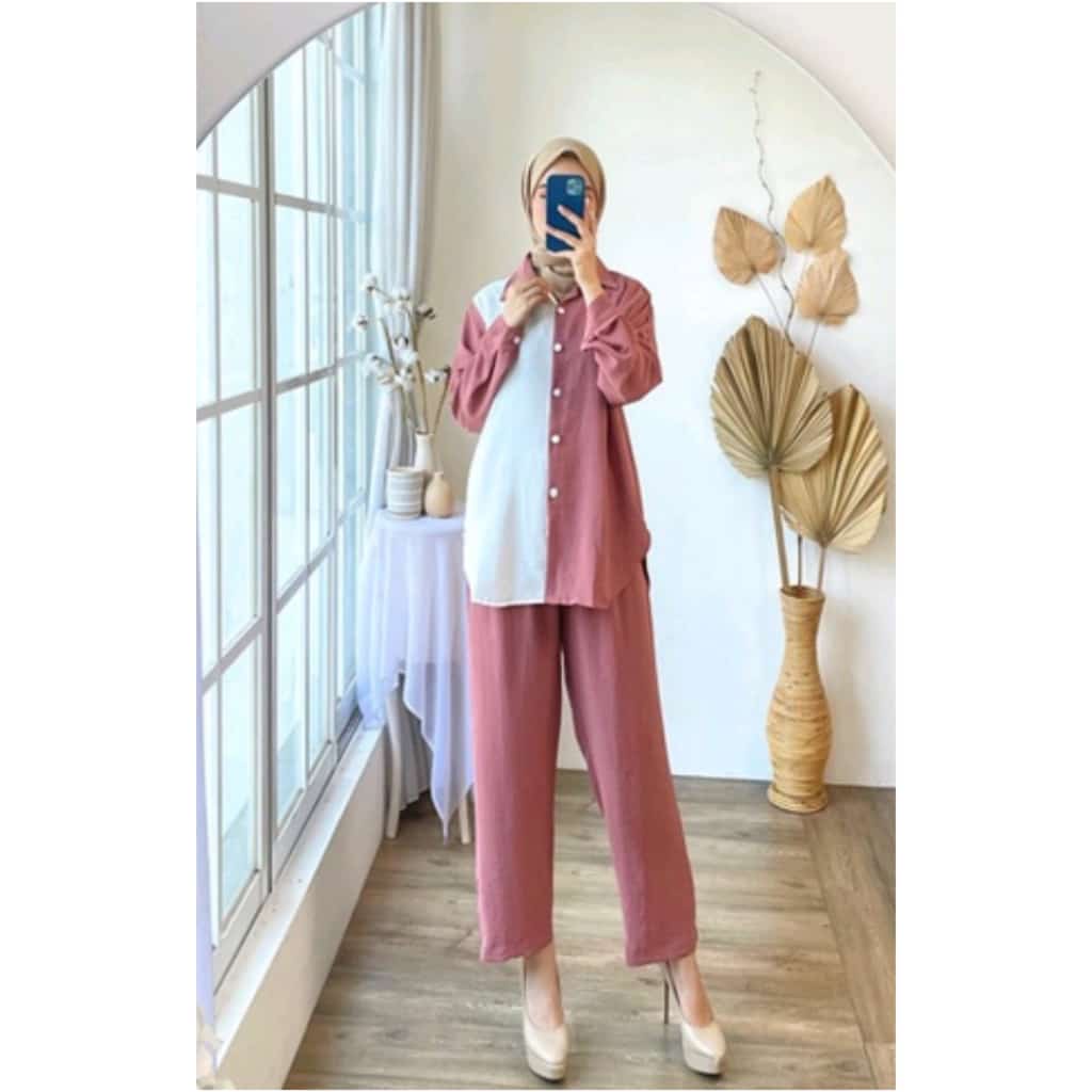 GLASSY POLOS SET CRINKLE / SETELAN CRINKLE WANITA / SETELAN POLOS WANITA TERBARU 2022 LATIFA-FASHION 006