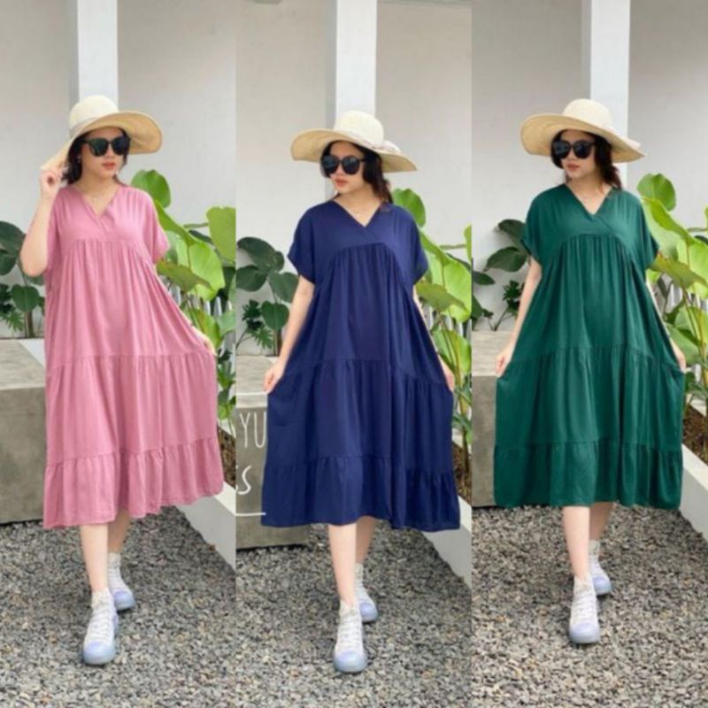 Masayu Home Dress Daster Rayon Premium - Daster Virall - Daster Polos Jumbo - Midi Dress Korea - Hom