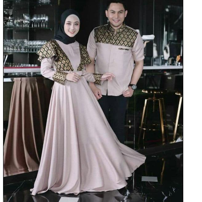 Langsung Kirim set dress gamis couple baju couple pasangan gaun pesta muslimah batik couple modern b