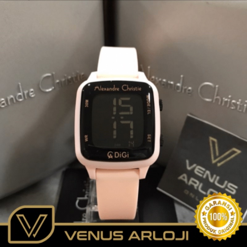 Jam Alexandre Christie AC 9369 LH RPN Wanita Karet Pink Segi Digital