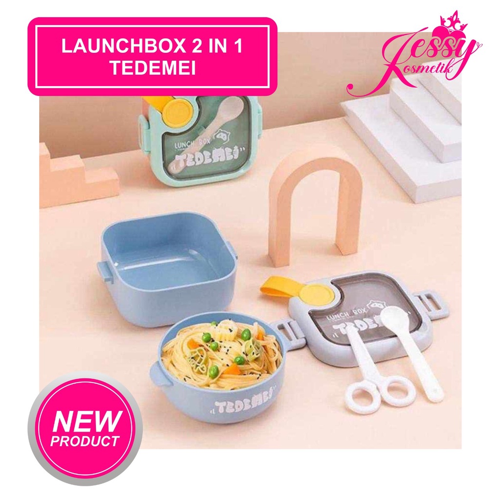 [600gr] T718 | Lunch Box TEDEMEI SET 2IN1 / Kotak Bekal Makan Anak Stainless Lunch Box Sendok Guntin