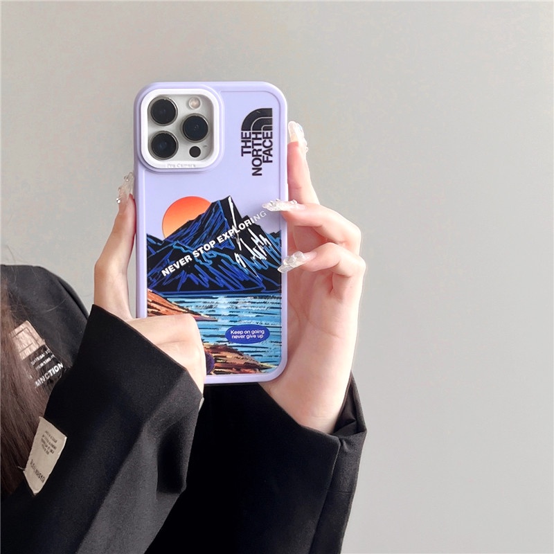Soft Case TPU Motif Lukisan Minyak Gunung Salju Warna Permen Untuk IPhone 14 13 12 11 Pro Max