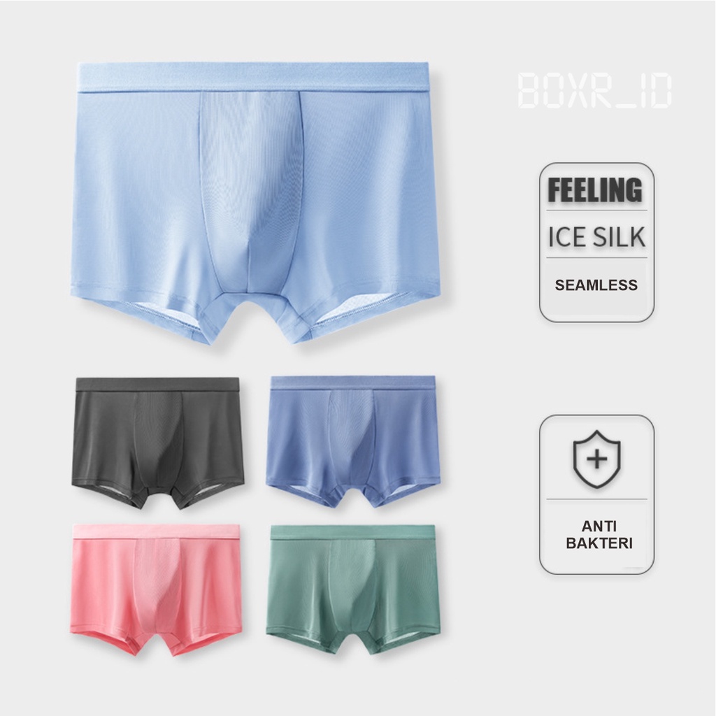 Celana Dalam Boxer Pria Ice Silk Seamless Transparant Sexy Reg 3 Pcs