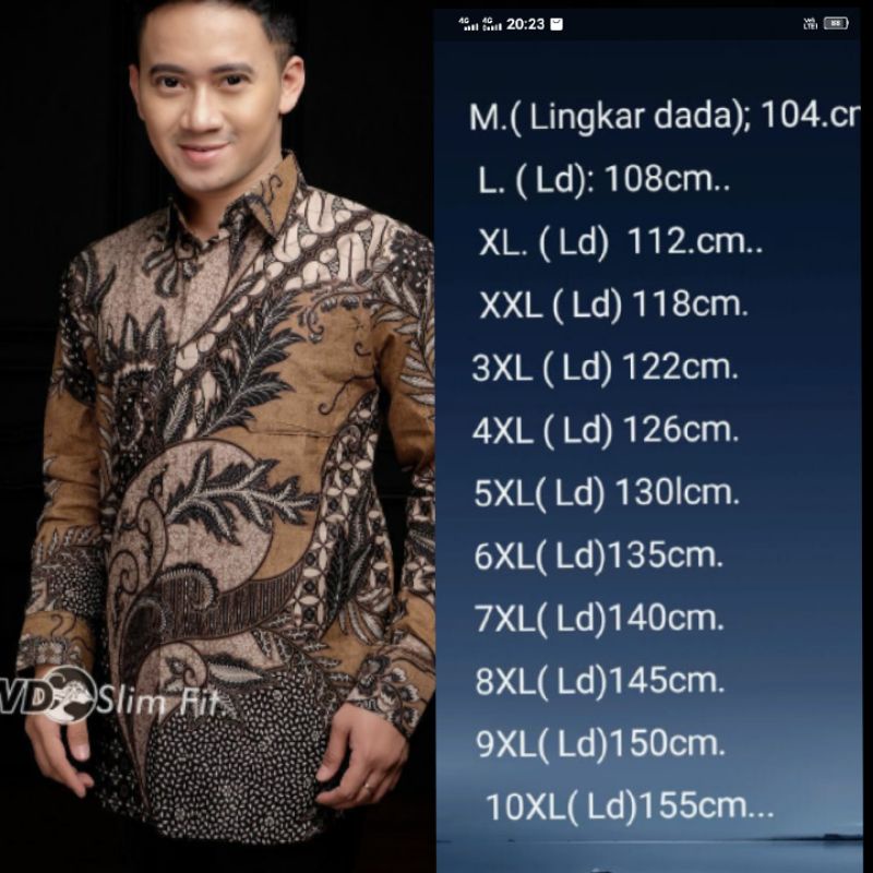 Baju batik Pria Slimfit Big Size M L XL XXL Atasan Kemeja Batik Lengan Panjang Original
