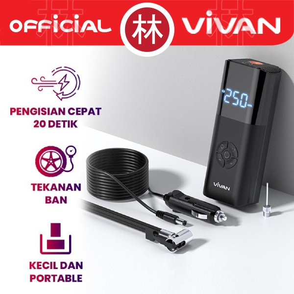 VIVAN VTI02 Tire Inflator Pompa Ban Elektrik Mobil Motor Sepeda Bola