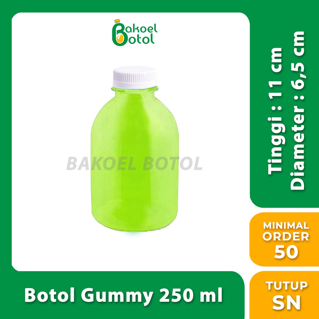 Botol Gummy 250 ml (MINIMAL 50 PCS) / Botol Plastik 250 ml