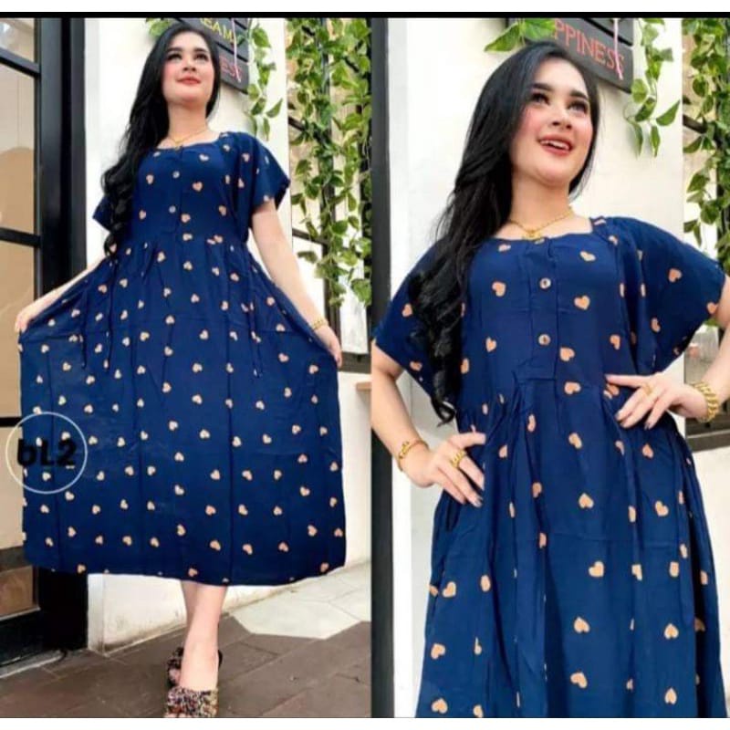 NAUREEN  DRESS CIBI MOTIF LOVE TERBARU JUMBO KANCING DEPAN