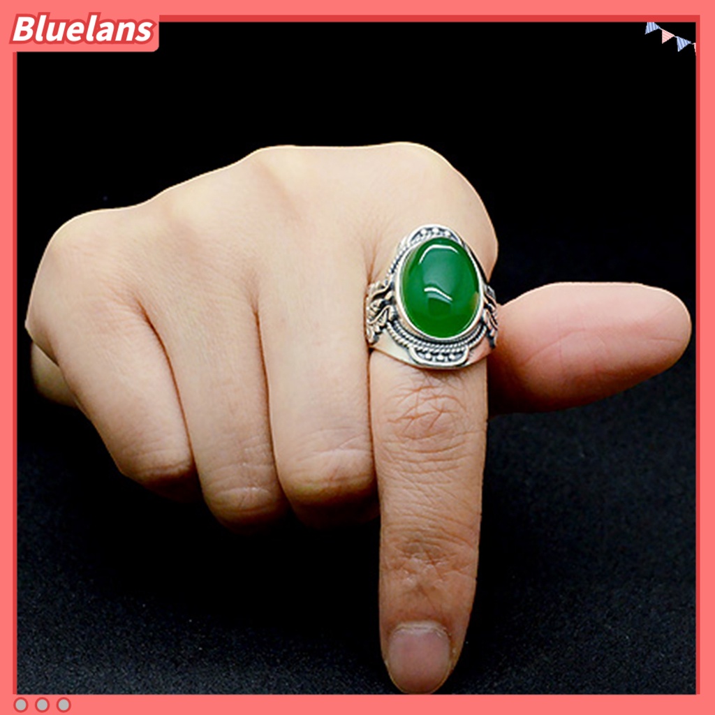 Bluelans Men Vintage Artificial Gem Carving Band Finger Ring Jewelry Party Banquet Gift