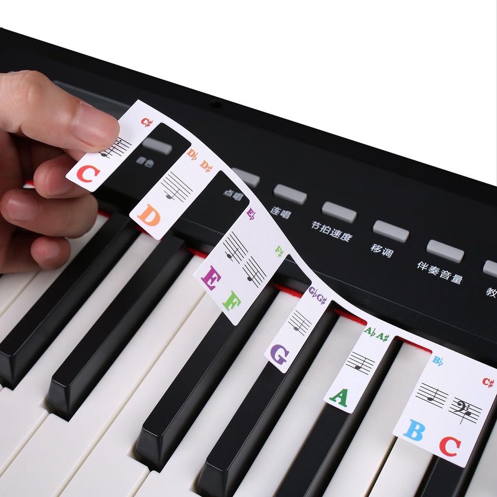 Stiker Penanda Tuts Piano Keyboard Ukuran 61 / 88 Tanpa Lem Dengan Case Untuk Pemula