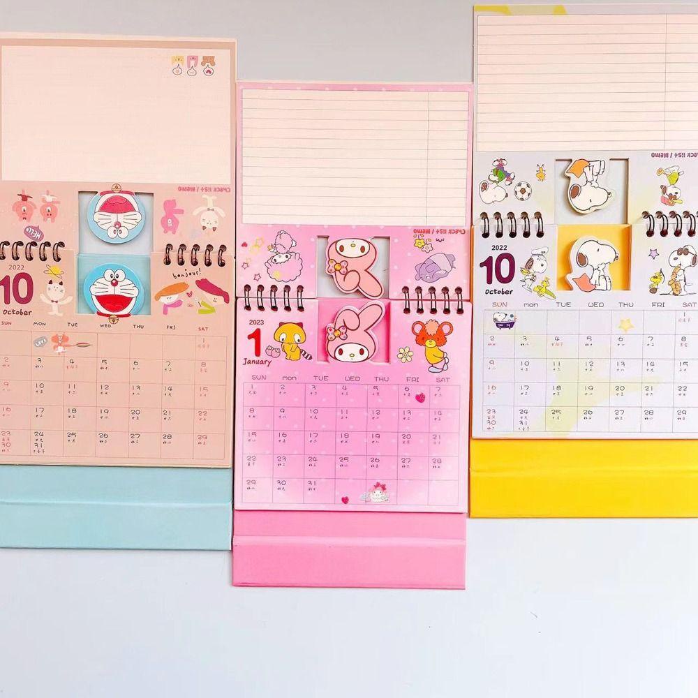 [Elegan] Kalender Meja 2023tahunan Kawaii Kartun Siswa Perencana Berdiri Sendiri Agenda Mini Tabletop Cowok Cewek Standing Flip Calendar