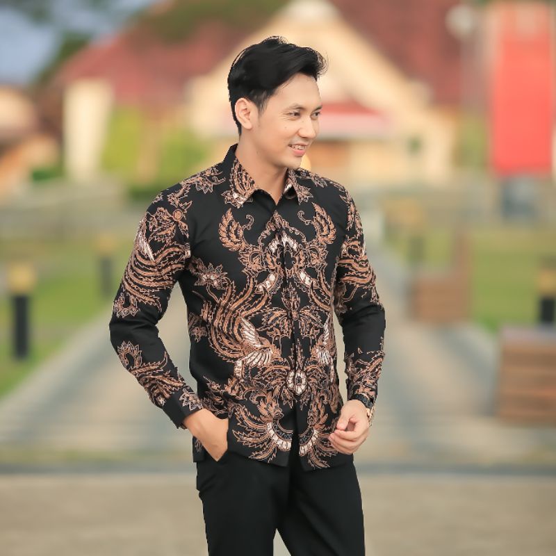 BATIK BOLO DEWO Motif Peksi Angkasa Hem Atasan Kemeja Baju Batik Pria Lengan Panjang