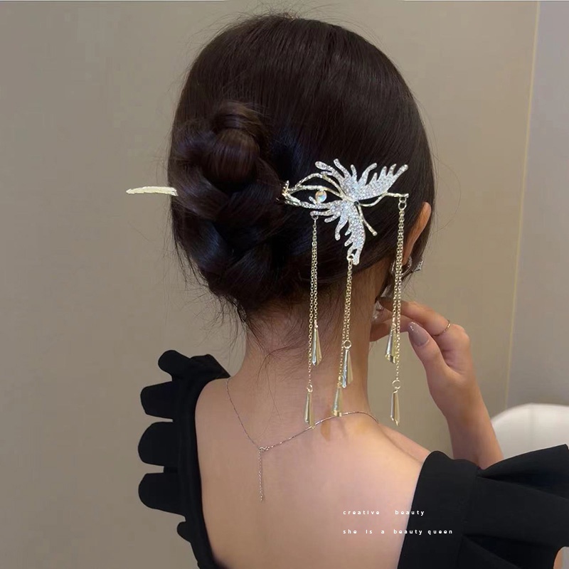 Jepit Rambut Model Butterfly Rumbai Bahan Metal Gaya China Untuk Wanita