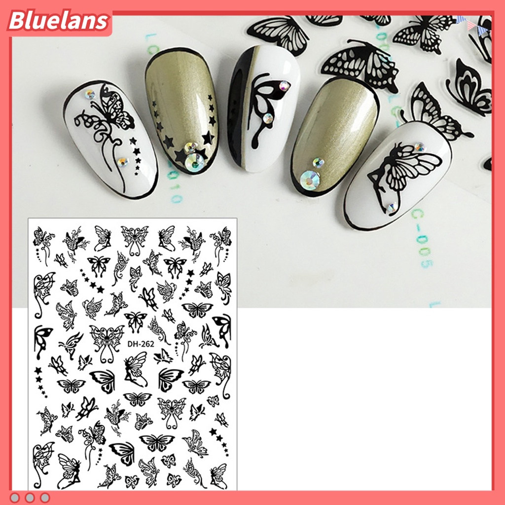 (In Stock) Kacamata Hitam Lensa Warna Warni ♡Stiker Kuku Motif Kupu-Kupu Aksen Hollow Untuk Nail Art / Manicure Wanita