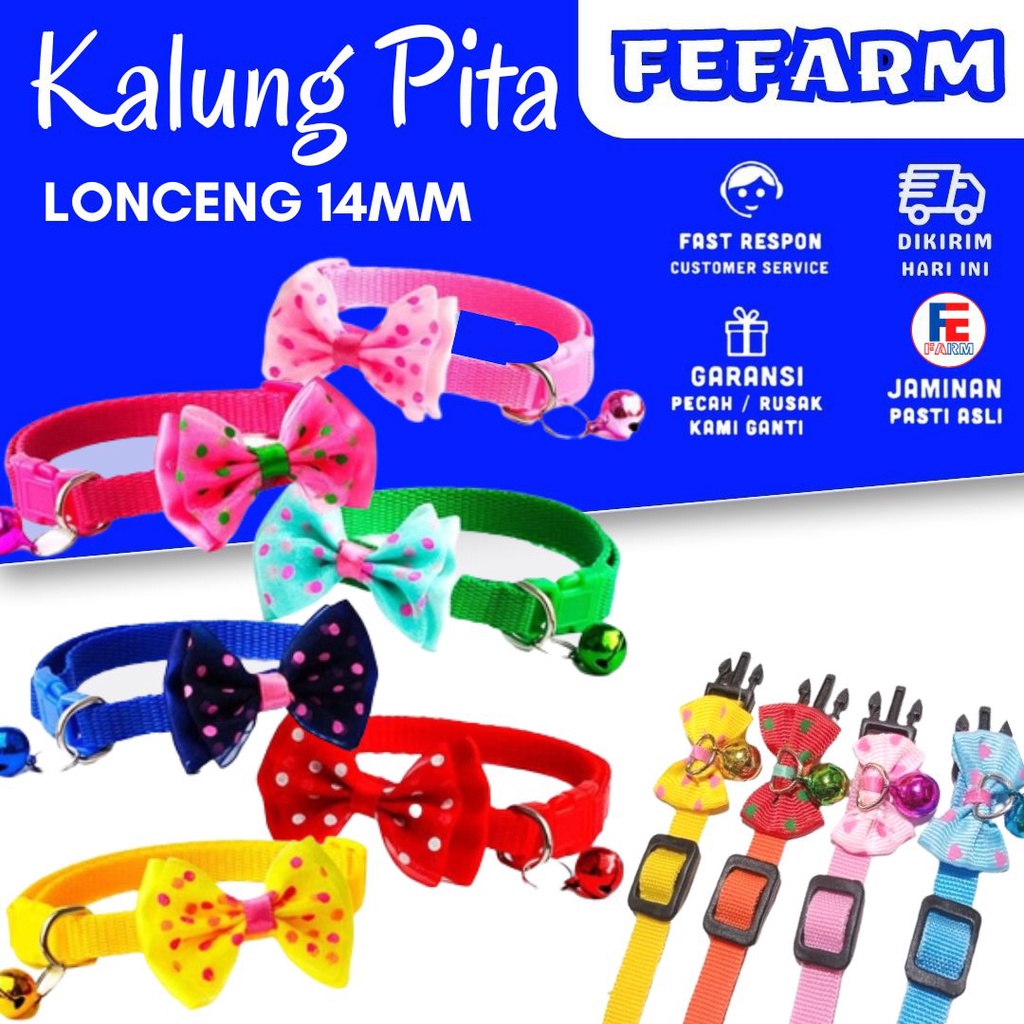 Kalung Kucing dengan Pita dan Lonceng Besar 14mm FEFARM