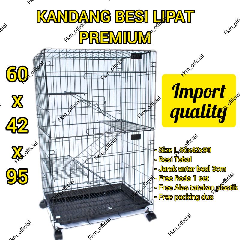 KANDANG KUCING 3 TINGKAT BESI TEBAL 60x42x95