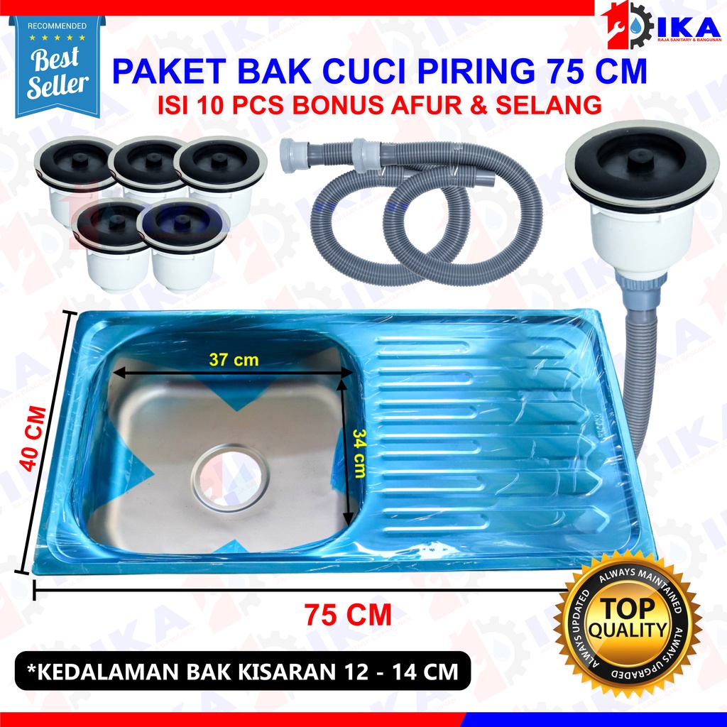 GROSIR 10 PCS- BAK / WASTAFEL CUCI PIRING STAINLESS STEEL 75 X 40 CM SAYAP BONUS AFUR / SINK DAPUR MURAH HARGA AGEN