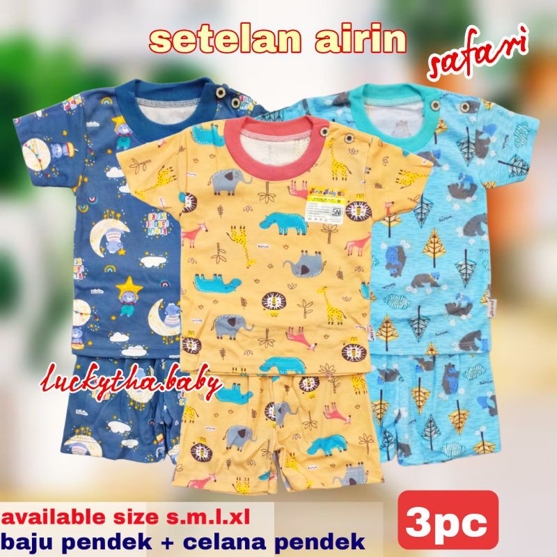 3pcs_airin setelan pendek AIRIN baby polar bear 3-24 bulan/SETELAN AIRIN baby pendek nb,s.m.l.xl/ baju bayi ,celana bayi  Airin baby / setelan pendek AIRIN motif Dino,alfabet,jelyfish