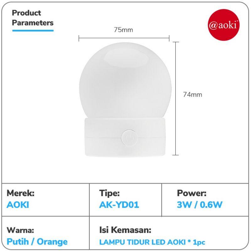 Aoki Lampu Tidur LED 3W + 0.6W / Night Lamp Sleep AK-YD01 / AK-YD02