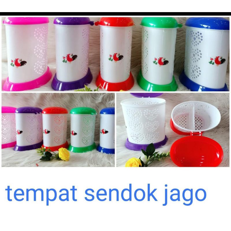 Tempat Sendok / Garpu Plastik 2 Sekat Dengan Tutup motif ayam jago murah