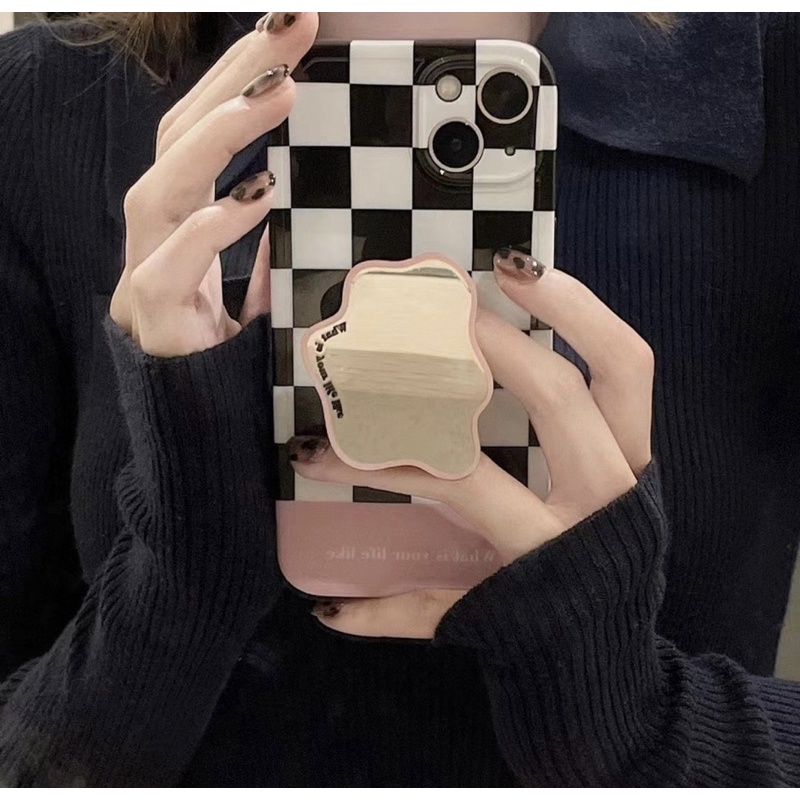 IPHONE CASE AESTHETIC GRID PINK SET MIRROR ABSTRACT POPSOCKET CASING IPHONE 13 PRO MAX 12 PRO MAX