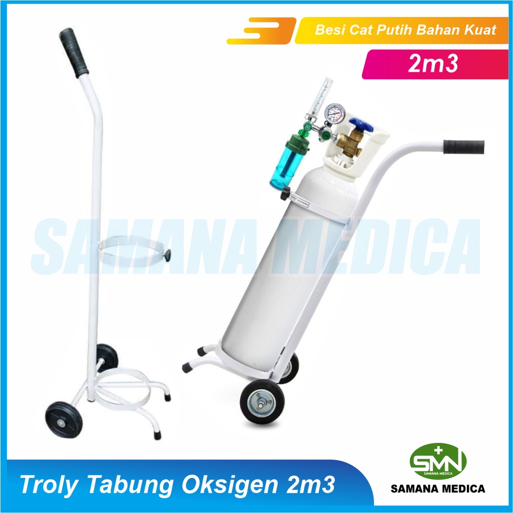 Troly Tabung Oksigen 2M3 Besi Cat Putih Bahan Kuat , Tidak Mudah Berkarat dan Mudah di Dorong Murah Promo