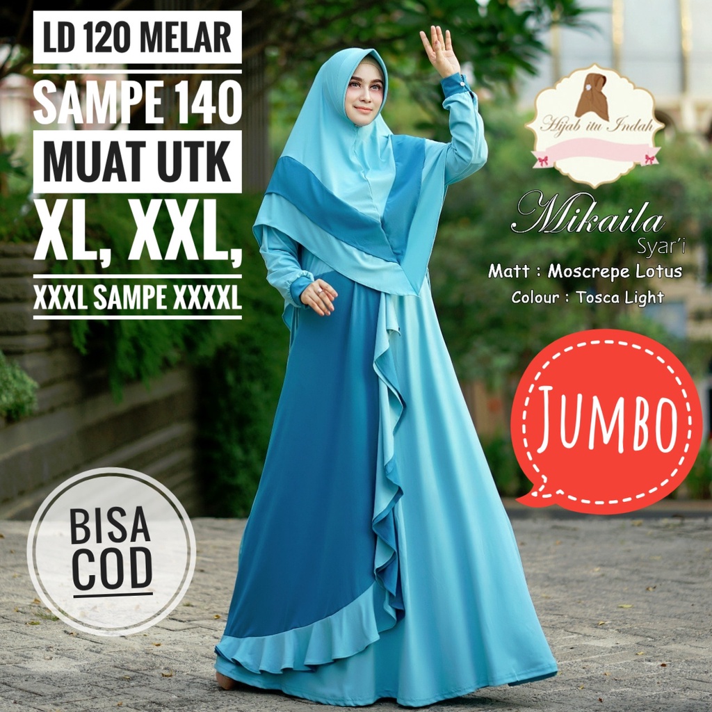 LD 110-140 Gamis Brokat Jumbo MIKAILA Baju Pesta Brukat Big size XXXXL Polos Mewah