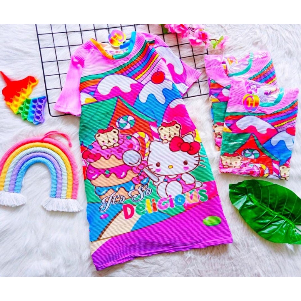 Dres turun naik Hellokitty anak perempuan / baju viral turun naik anak perempuan Hellokitty / daster
