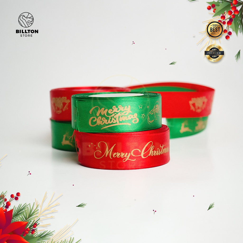Pita Wrapping Merry Christmas / Wrapping Selamat Natal / Label Pita Wrapping Merry Christmas Bahan Satin